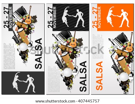 The salsa poster. The background of salsa dance. The salsa sport banner. Advertisement of the salsa dance. The social dance.