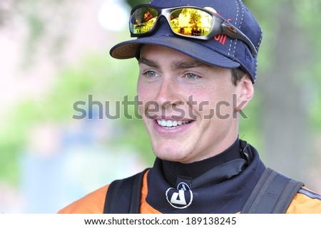 MONTREAL - JUNE 8: The Canadian alpine skier Erik Guay meets the media during a Red Bull kayaking event prior to the Canadian Grand Prix, on February 15, 2012 in Montreal, Quebec, Canada.