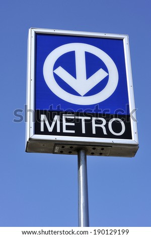 MONTREAL - APRIL 5: The Montreal Metro subway sign is photographed, on April 5, 2012 in Montreal, Quebec, Canada.