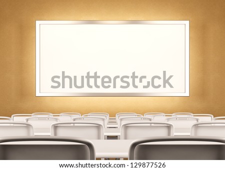 presentation screen on yellow wall