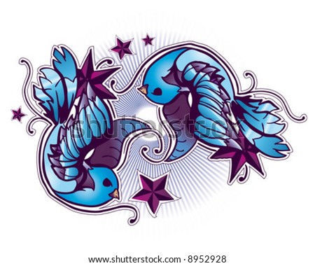 stock vector tattoo birds and stars