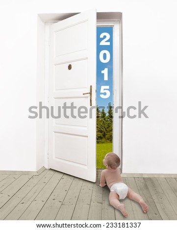 humorous picture of a little baby and open door