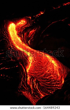 Red Hot Lava Flow At The Big Island Of Hawaii