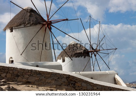 two windmills in mykonos greece