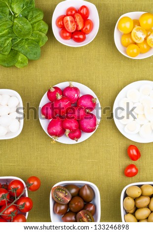 Set for a spring salad ingredients round