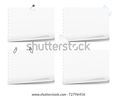 Notepad Paper Background. stock vector : Set of notepad pages with paper curl, isolated on white ackground