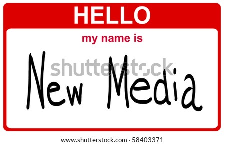 hello my name is new media red sticker