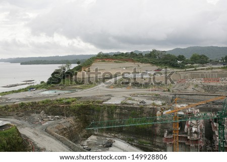 PANAMA CITY, AUGUST 10:Panama Canal expansion work area in Panama City on August 10,2013, Panama.After expansion the Post-Panamax vessels will be able to transit through the Canal, with up to 13K TEUs