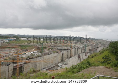 PANAMA CITY, AUGUST 10: Panama Canal expansion work area in Panama City on August 10, 2013, Panama. The expansion will double the Canal\'s capacity, having a direct impact on economies of scale.