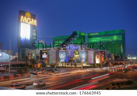 LAS VEGAS - CIRCA 2014: MGM Grand Hotel & Casino on CIRCA 2014 in Las Vegas. It houses many shops and night clubs, restaurants, the Grand Garden Arena and the largest casino, which occupies 15,930 m2