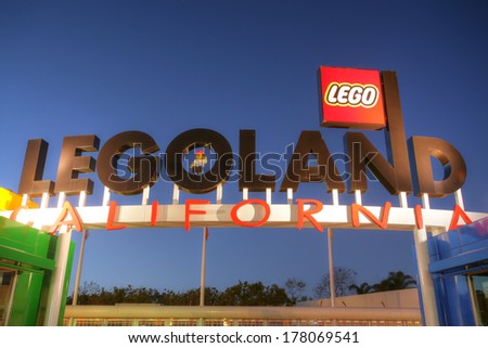 CARLSBAD, CA, FEB 5: Legoland in sunset, February 5, 2014, is a theme park located in Carlsbad, California, based on the Lego toy brand. The park receive approximately 1.4 million visitors per year.