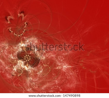 Shimmering abstraction on a background of bright scarlet