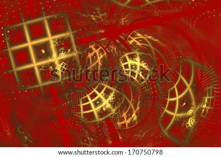 Abstraction with a golden pattern  on a scarlet background