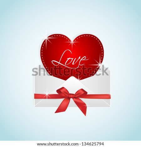 Red heart with stars and LOVE message in envelope gift