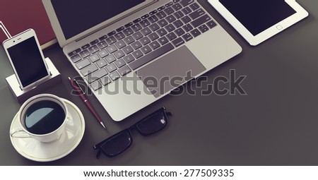 Laptop with digital tablet and smartphone