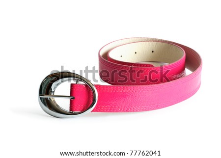 Nice pink belt with metal buckle on white background. Clipping path is included
