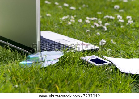 Business equipment on the grass