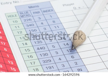 A pencil sitting on a golf score card