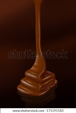Chocolate flow isolated on dark background -Clipping path