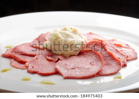 Smoked Beef Tongue with horseradish and salad