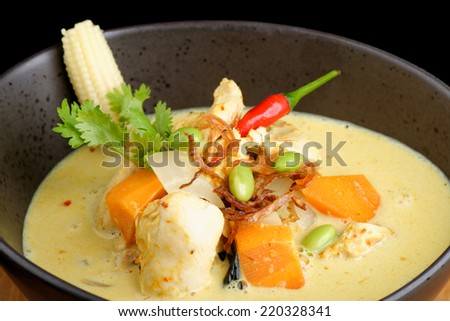 Traditional thai yellow curry with chicken