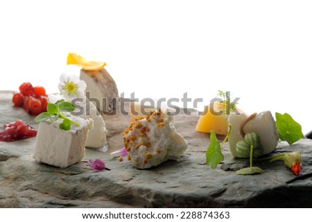 Fine dining cheese plate on the stone