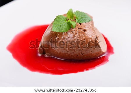 Chocolate mousse with fresh strawberry sauce / Fine dining