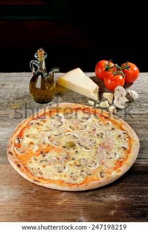 Italian Pizza with Ham and Mushrooms