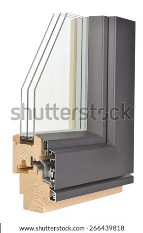 Aluminum/wooden window profile with triple glazing