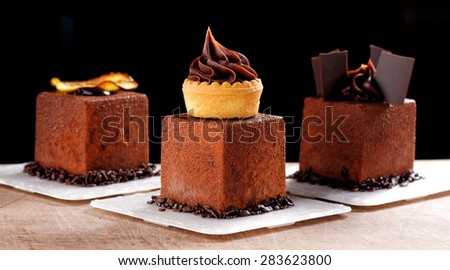 Fine dining, French dark chocolate gourmet mignon cakes