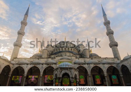 Welcome to Blue Mosque at dawn-exhibition decoration, Istanbul, Turkey