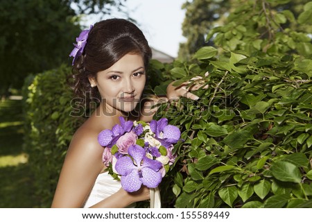 Portrait of fashionable bride in the park