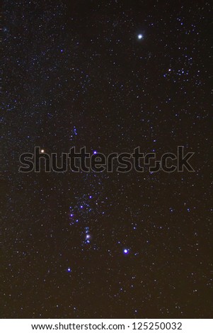 closeup orion constellation on a starry sky background