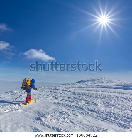 traveler among a winter snowbound plains