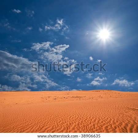 sparkle hot sun above a red sand