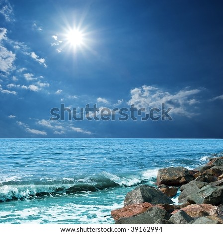 sparkle sun above a seashore
