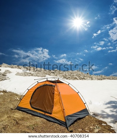 touristic tent in a spring travel