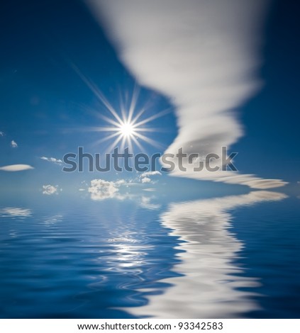 sparkle sun and clouds reflected in a water