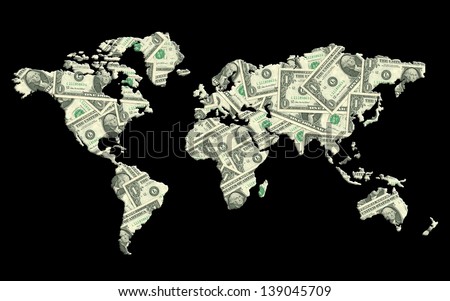 World map made from  money texture. Money concept