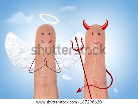 Angel And Devil Drawing On A Fingers