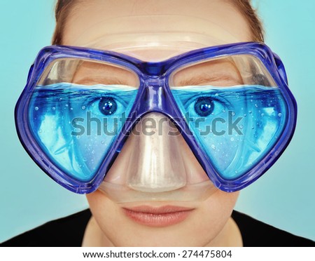 Goggles for diving. Idea, concept graphic. Photo manipulation with soft oil painting filter.