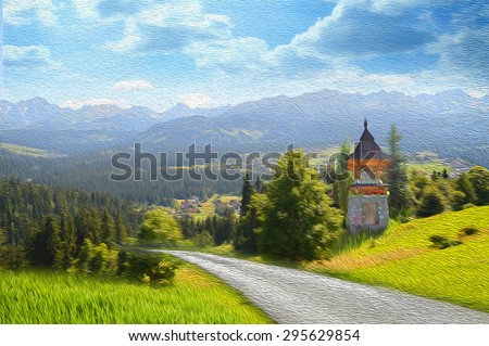 Mountain Landscape. Illustration of a stylized impressionist painting. HQ