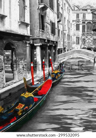 Gondolas on Venice  in oil painting style