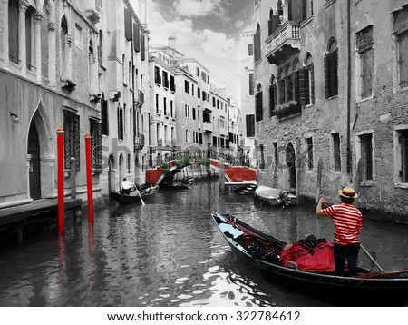 Gondolas on Venice in oil painting style