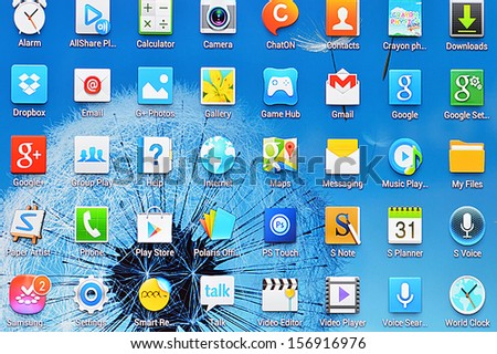 Hong Kong - September 21 : Samsung Galaxy Tab 3 10.1 Applications Including Google, Chrome, Gmail, Google Talk, Google+, Maps Dropbox And Much More In September 21, 2013, Runs Android 4.2