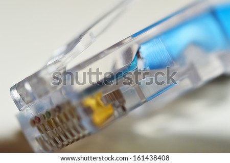 internet blue cable isolate on white background, macro close up shot