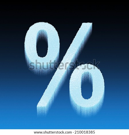 One hundred percent word meaning made of ice on a blue background