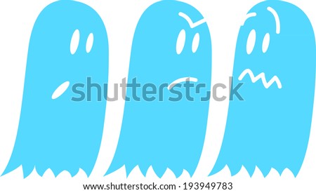 Three ghosts in minimalist style expressing different emotions like surprise, anger and fear while one of them scolds the scared one aggressively