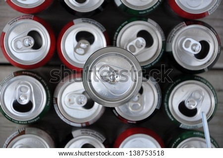 Soda cans top view