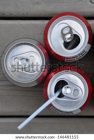 Three cans of pop soda